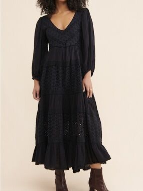 Free People Black Eyelet Tiered Maxi Dress